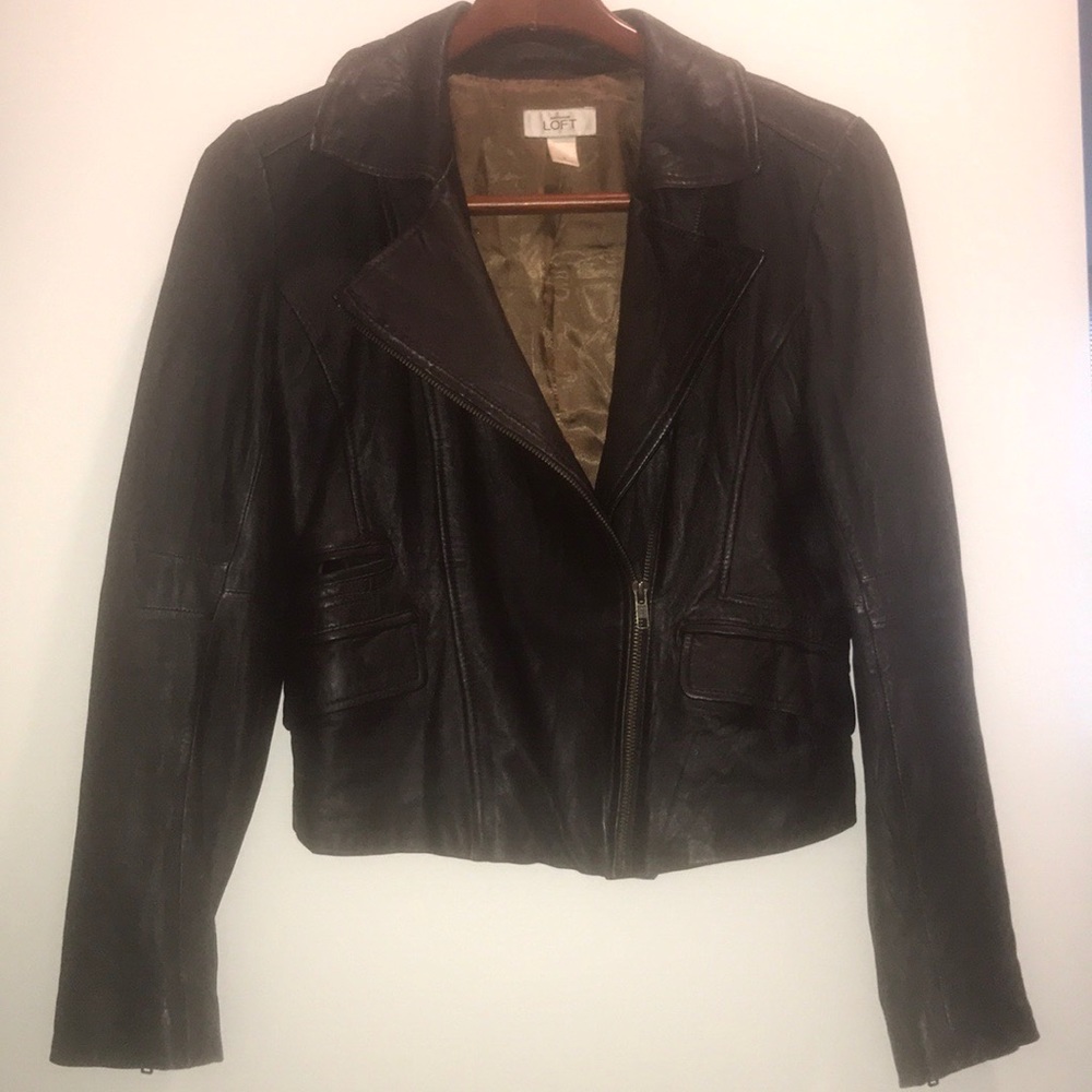 Ann Taylor 100% Brown Leather Jacket Sz 6